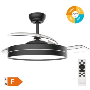 Ventilador de Techo LUGELA con Luz LED CCT Regulable y Mando – 107 cm, 3 Aspas Retráctiles, Motor DC, Negro