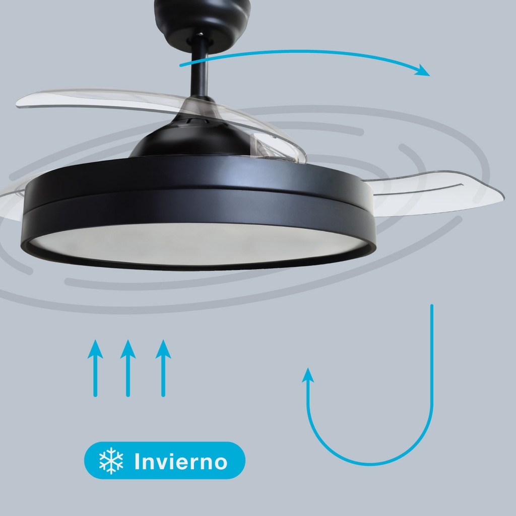 Ventilador de Techo LUGELA con Luz LED CCT Regulable y Mando – 107 cm, 3 Aspas Retráctiles, Motor DC, Negro - Imagen 4