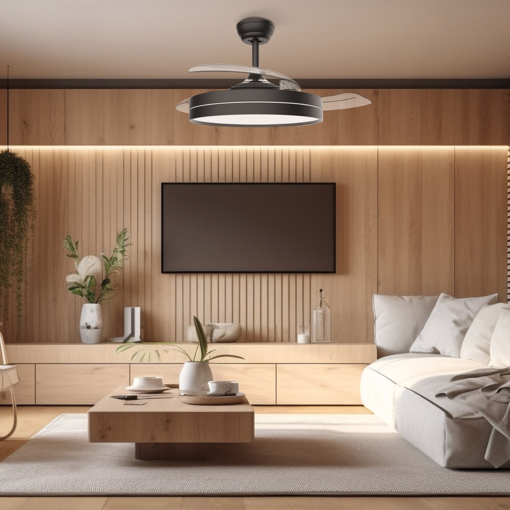 Ventilador de Techo LUGELA con Luz LED CCT Regulable y Mando – 107 cm, 3 Aspas Retráctiles, Motor DC, Negro - Imagen 8