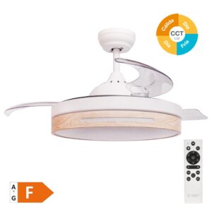 Ventilador de techo Buccheri con luz CCT regulable y mando – 107 cm, 3 aspas retráctiles, DC, Blanco