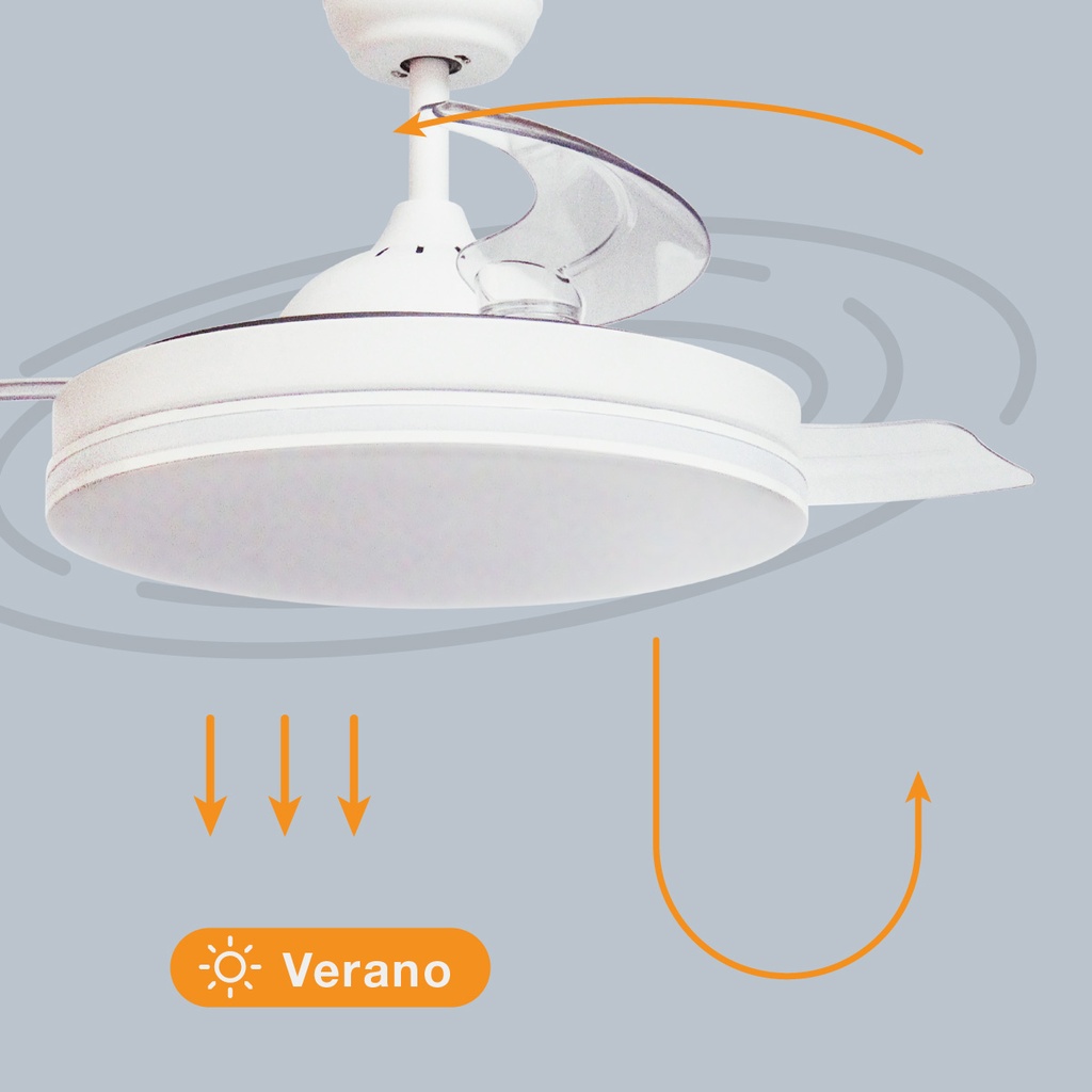 Ventilador de Techo Oliveri con Luz CCT Regulable y Mando – Ø107 cm, 3 Aspas Retráctiles, Motor DC, Blanco - Imagen 4
