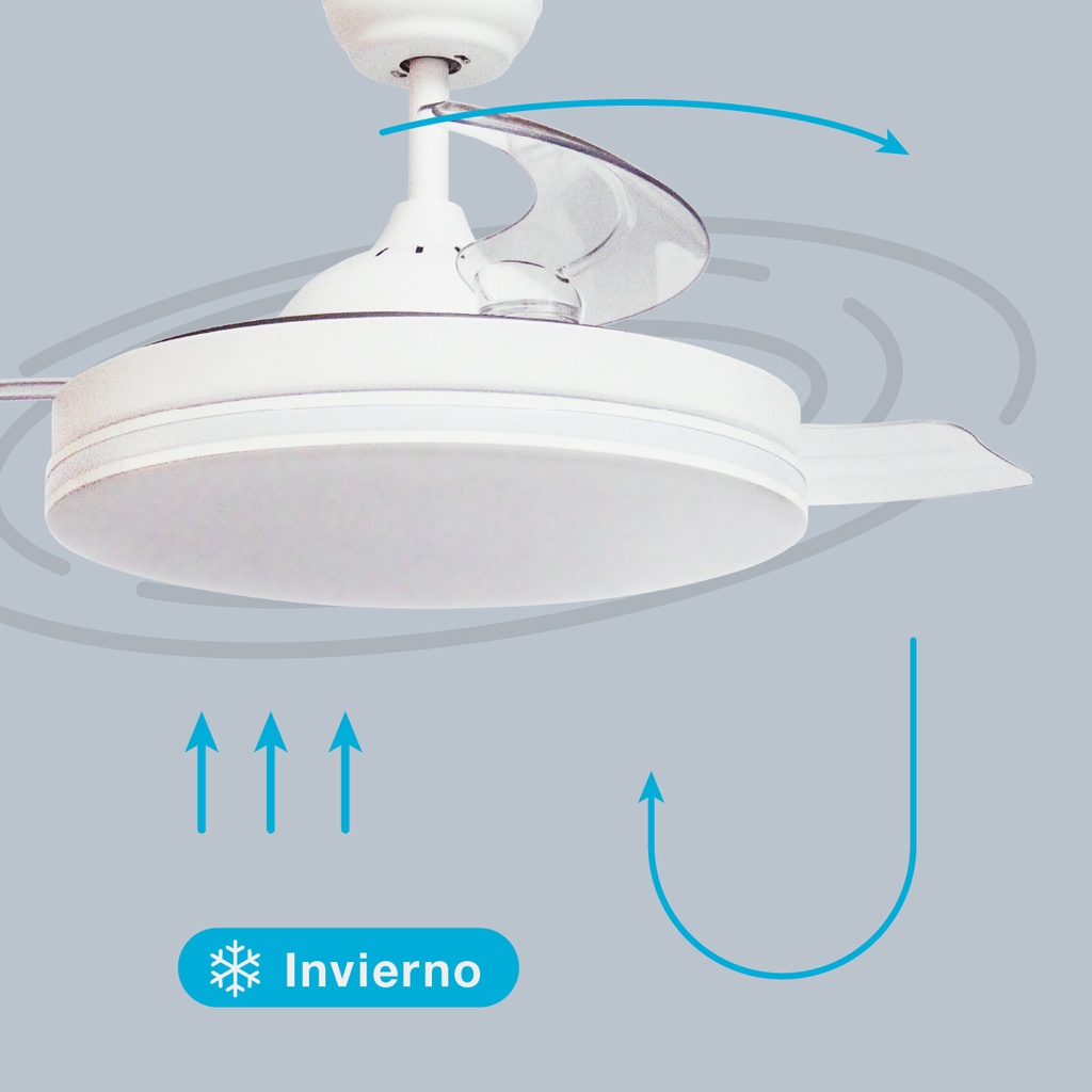 Ventilador de Techo Oliveri con Luz CCT Regulable y Mando – Ø107 cm, 3 Aspas Retráctiles, Motor DC, Blanco - Imagen 5