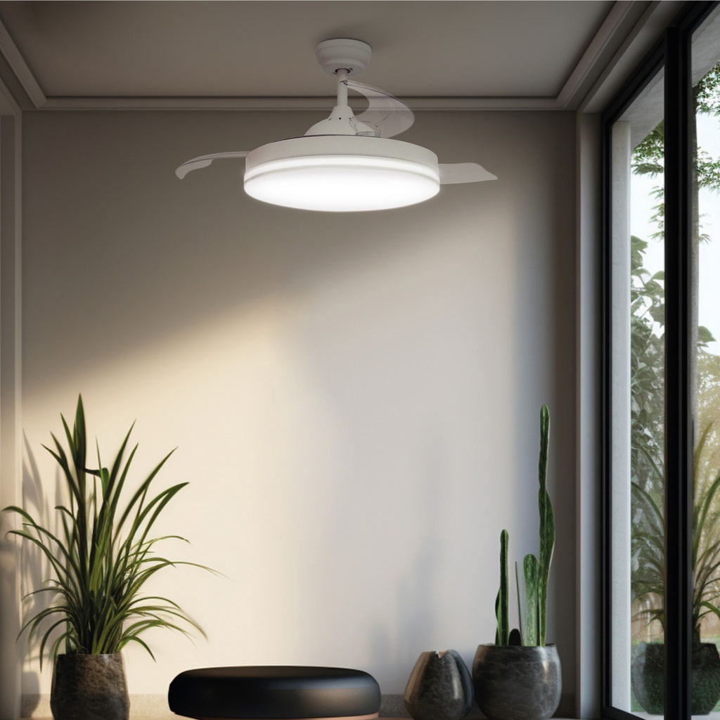 Ventilador de Techo Oliveri con Luz CCT Regulable y Mando – Ø107 cm, 3 Aspas Retráctiles, Motor DC, Blanco - Imagen 6