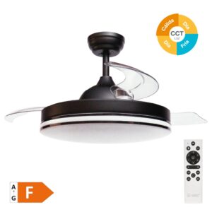 Ventilador de Techo Oliveri con Luz CCT Regulable y Mando – Ø107 cm, 3 Aspas Retráctiles, Motor DC, Negro