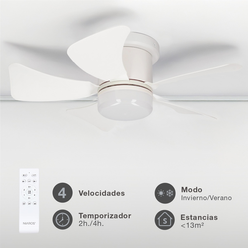 Mini Ventilador de Techo Oristán con Luz CCT Regulable y Mando – Ø40 cm, 5 Aspas, Motor DC, Blanco - Imagen 9
