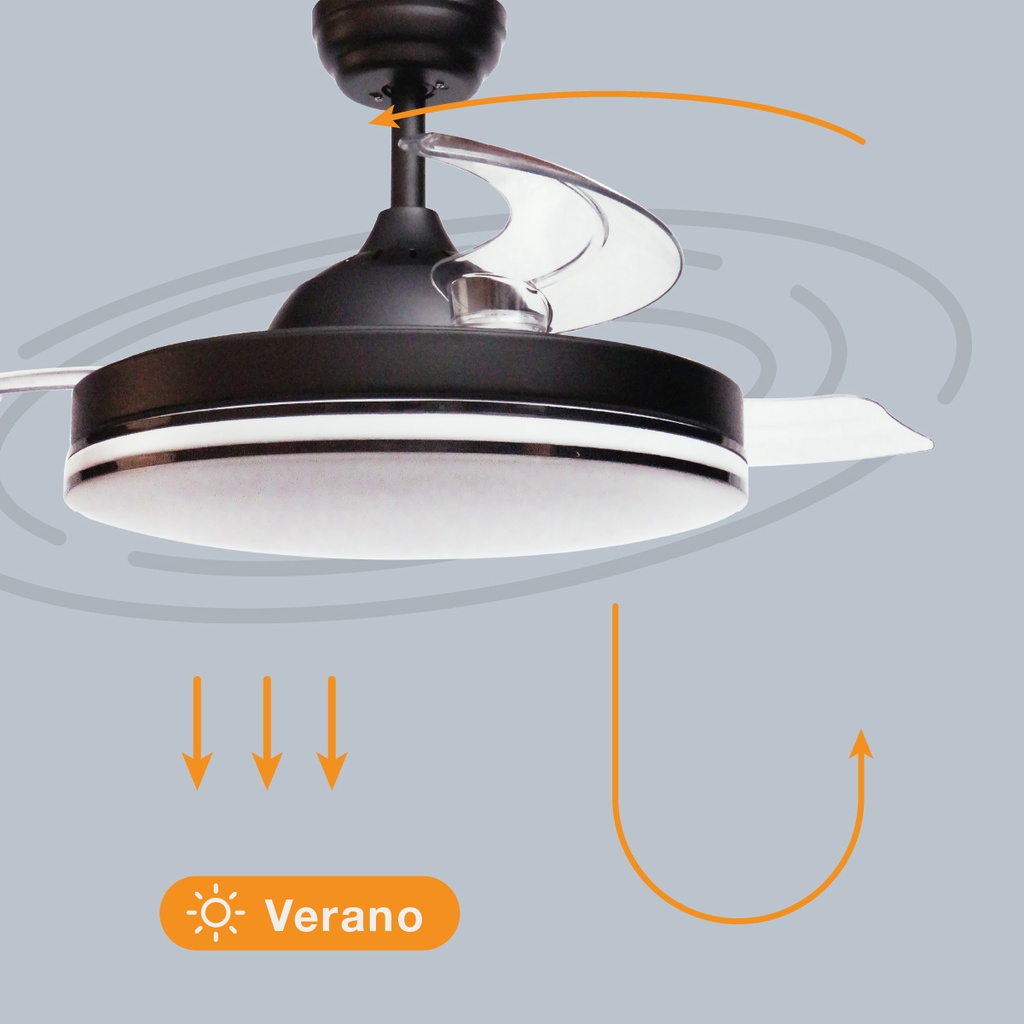 Ventilador de Techo Oliveri con Luz CCT Regulable y Mando – Ø107 cm, 3 Aspas Retráctiles, Motor DC, Negro - Imagen 5