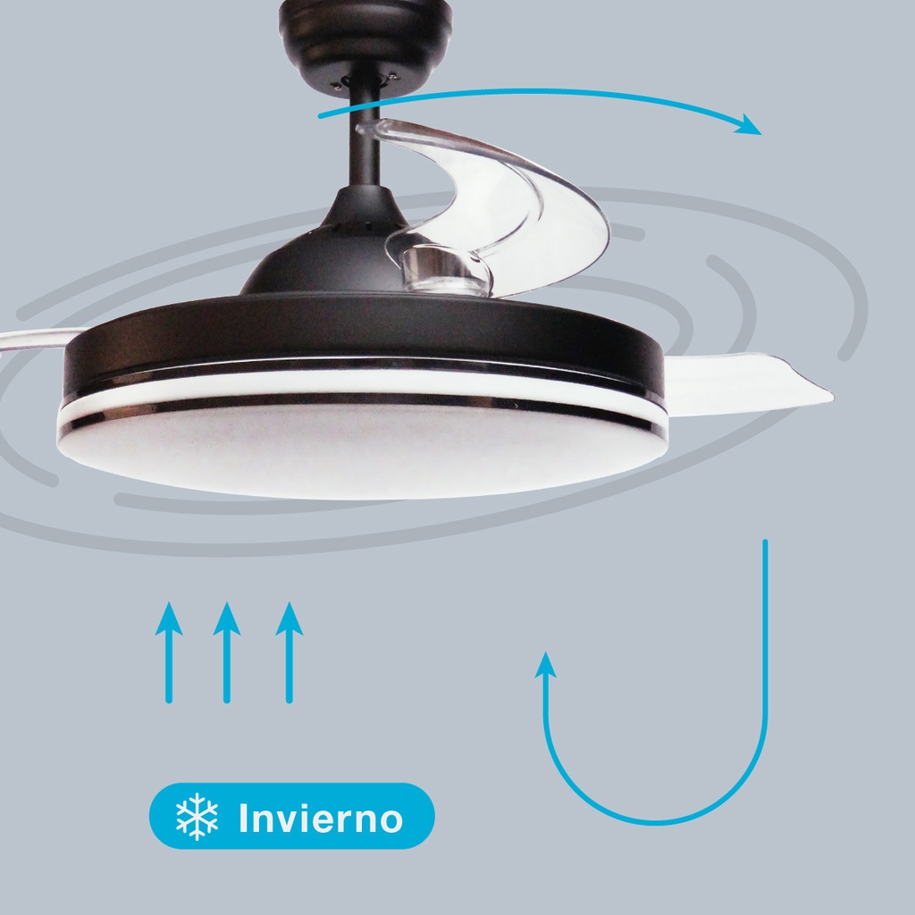 Ventilador de Techo Oliveri con Luz CCT Regulable y Mando – Ø107 cm, 3 Aspas Retráctiles, Motor DC, Negro - Imagen 6