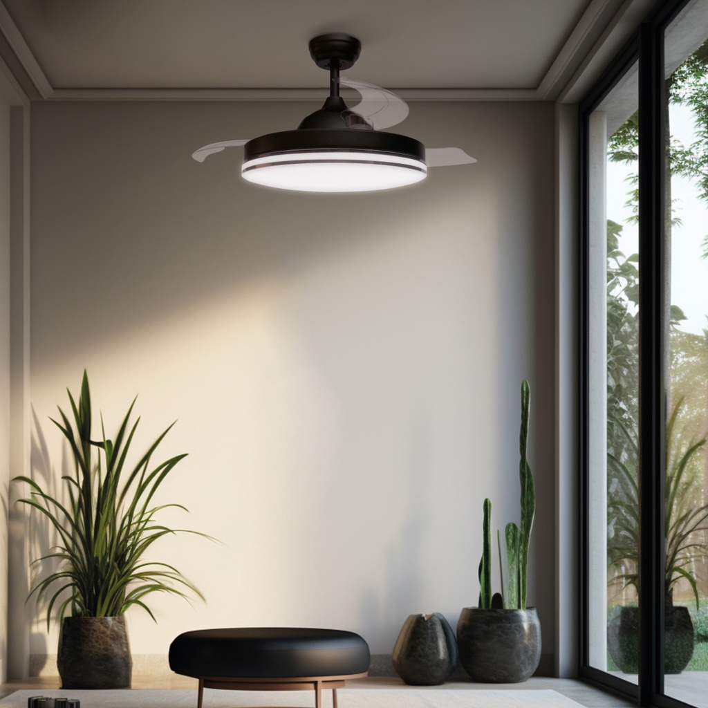 Ventilador de Techo Oliveri con Luz CCT Regulable y Mando – Ø107 cm, 3 Aspas Retráctiles, Motor DC, Negro - Imagen 7